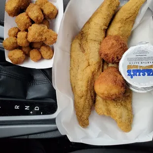 2 pc Whiting fish, hush puppy, fried okra