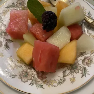 Fruit with lime kiwi sauce.