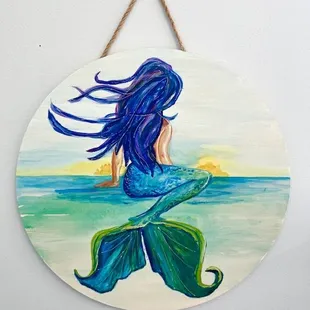 Mermaid painting on wood panel