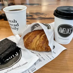 Coffee, Brownie and Croissant