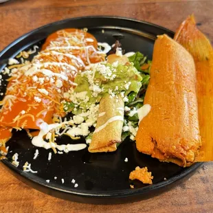 The Special Combo with Tamale, Taquito, and Enchilada