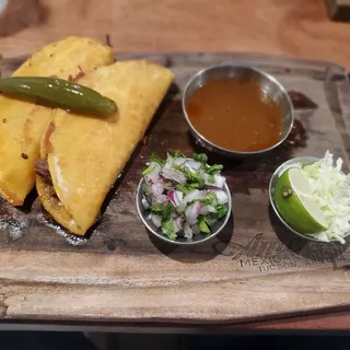 3 Birria tacos with rice & beans