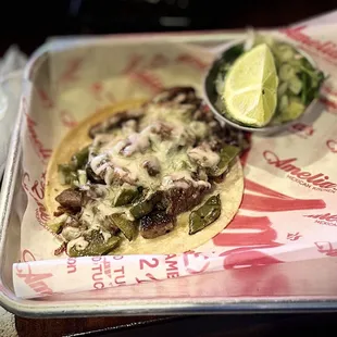 Azteca street Taco (Asada, Cheese, Nopal) $3.75 (6/2024)