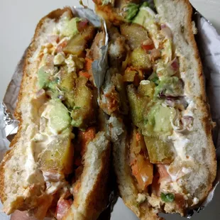 Torta with santa fe chicken and plantains