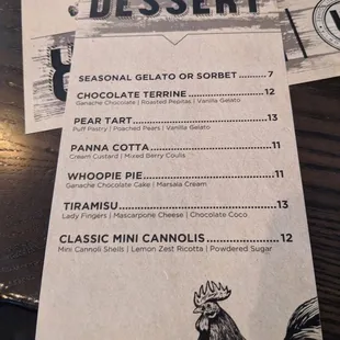 Dessert menu