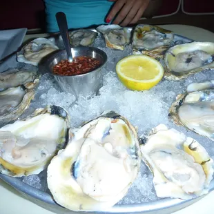The $30 special on Sundays - a dozen blue point oysters with a small bottle of wine.
