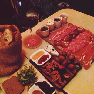 endless bag of delicious, crusty bread, charcuterie plate, roquefort, duck rillettes