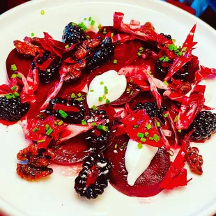Beet and blackberry carpaccio