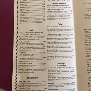 Menu 1 of 5 pages