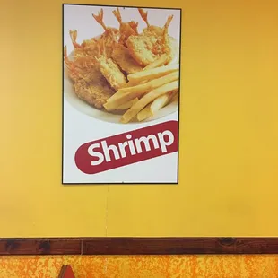 shrimp and fries in a restaurant