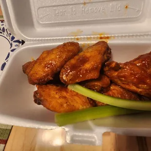 Hot BBQ wings.......all flats!  Outstanding and meaty, not fatty at all.
