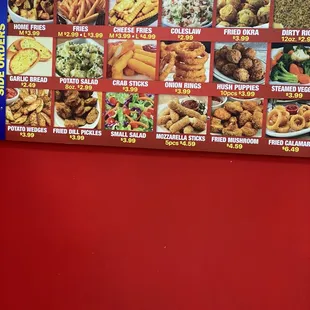 a menu on the wall