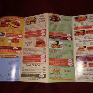 Front side of menu