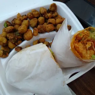 Buffalo Chicken Wrap and fried okra!