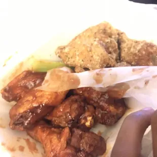 Spicy BBQ and garlic parmesan (the best of the two! So good!)