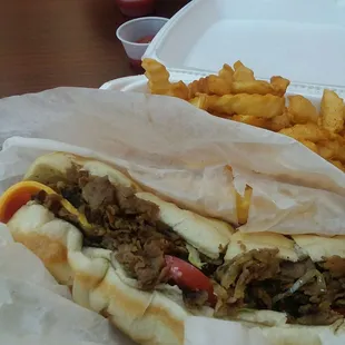 Cheese steak Philly with American cheese...