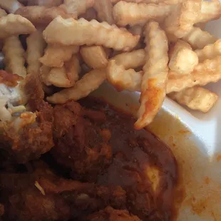 Hot wings bone in with fries