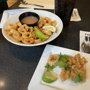 Calamari appetizer with sweet chili sauce; yummy