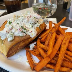 New England Lobster Roll with sweet potato fries; yummy