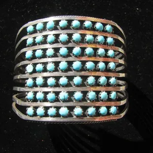 Zuni bracelet with &quot;snake eye&quot; or &quot;birds eye&quot; turquoise set in sterling silver