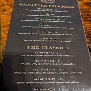 the menu for the classic