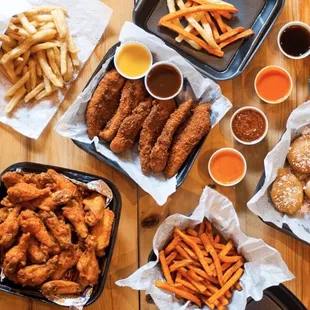 chicken wings and fried chicken, food