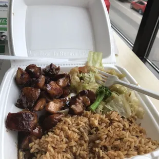 a take out container of food