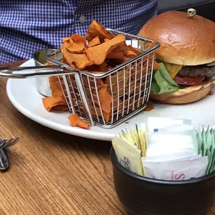 Burger and sweet potato fries