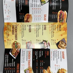 a menu for a fast food restaurant