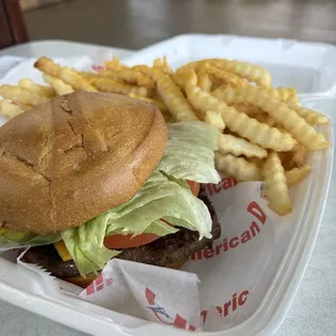Burger and fry combo also had the choice of buffalo wings.