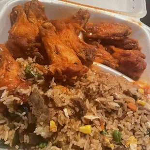 Beef Fried Rice &amp; Hot Wings.  The combo I never knew I needed.