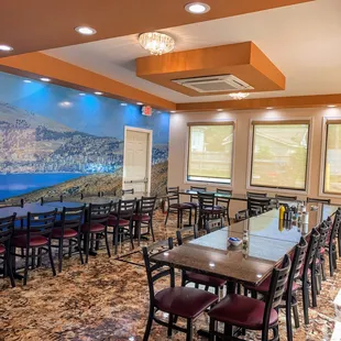 tables and chairs in a restaurant