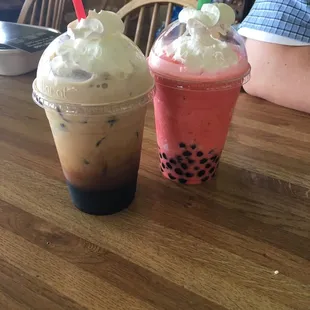 thai coffee and watermelon boba