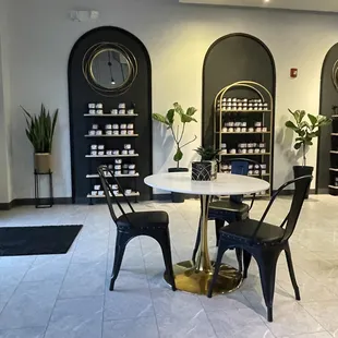 Adorable display and seating area!