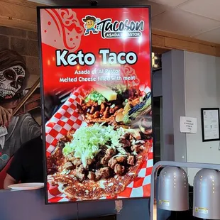 a keto taco sign in a restaurant
