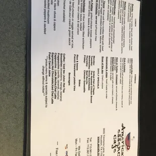 the menu of the restaurant