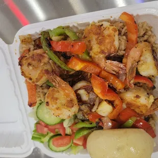 Shrimp over rice