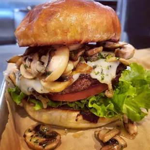 All kinds of goodness on this mushroom swiss.