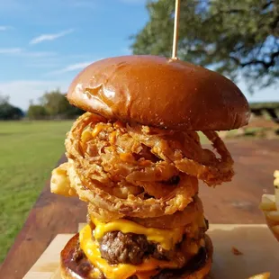 a hamburger and fries
