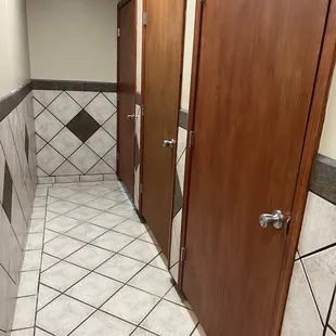 Row of individual shower stalls