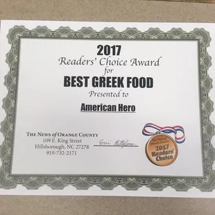 the award for best greek food