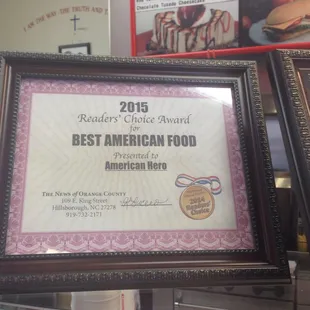 the award for best american food