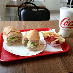 Plain Chicken Philly..only Chicken/Cheese/MayoLettuce...with fresh hot fries and awesome lemonade!!