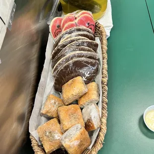 a basket of doughnuts