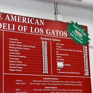 a menu for the deli of los gatos