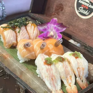 Shrimp &amp; salmon sushi - all uniquely flavored and delicious