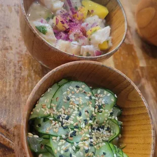 Cucumber salad and ceviche