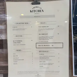Breakfast menu
