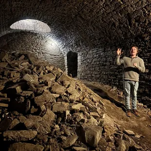 Harrison doing a great job teaching us about the beer tunnels!  Drink beer it's for the children!