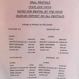 Post rental hall information.